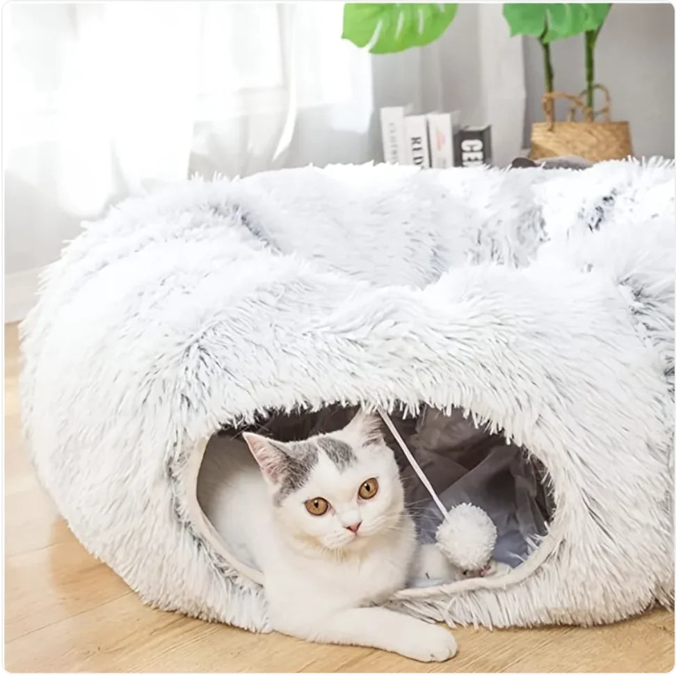 Foldable Plush Winter Cat Tunnel & Nest